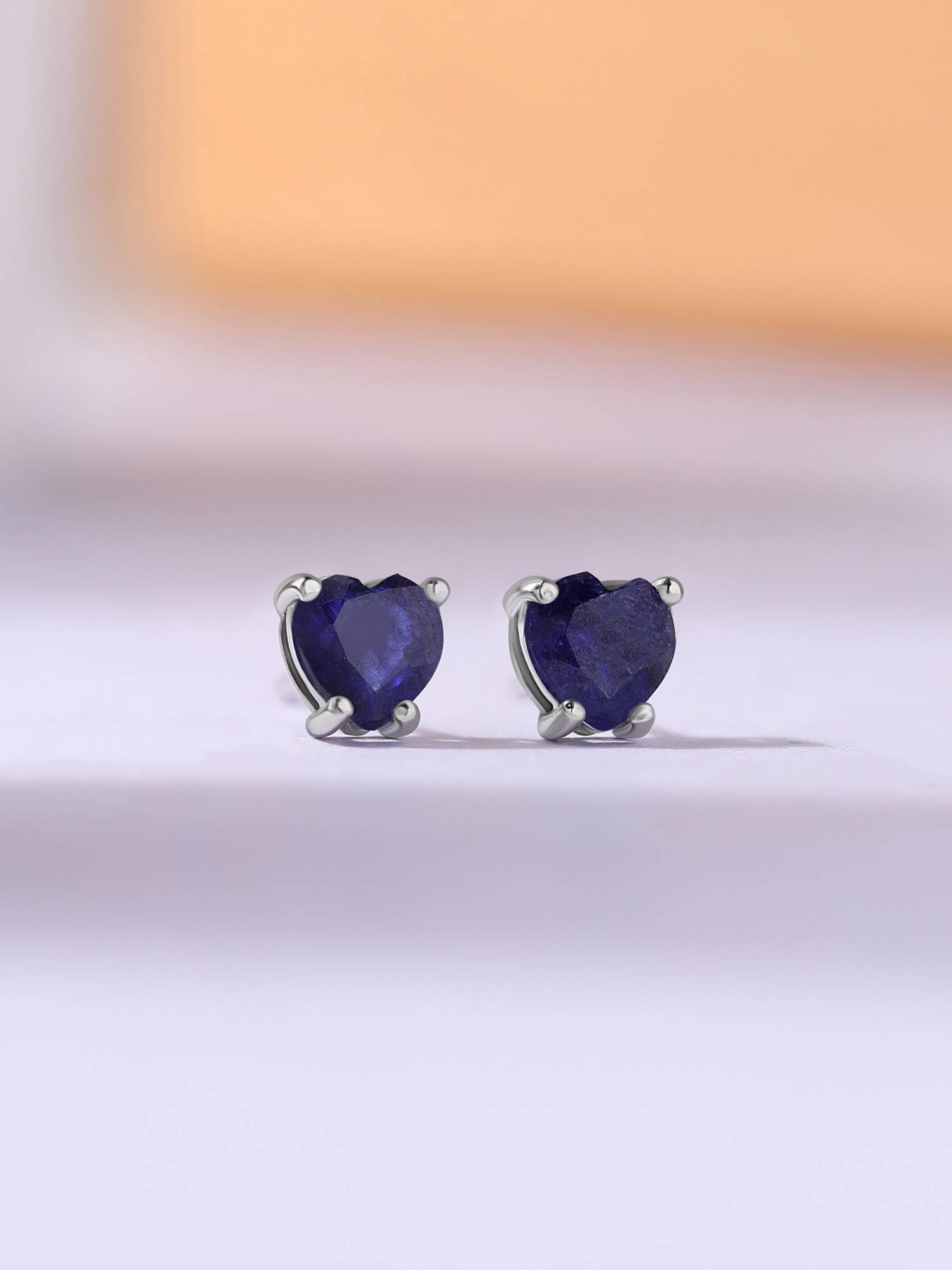 925 Silver Natural Blue Fissure Filled Sapphire Heart Stud Earring for Women & Girls