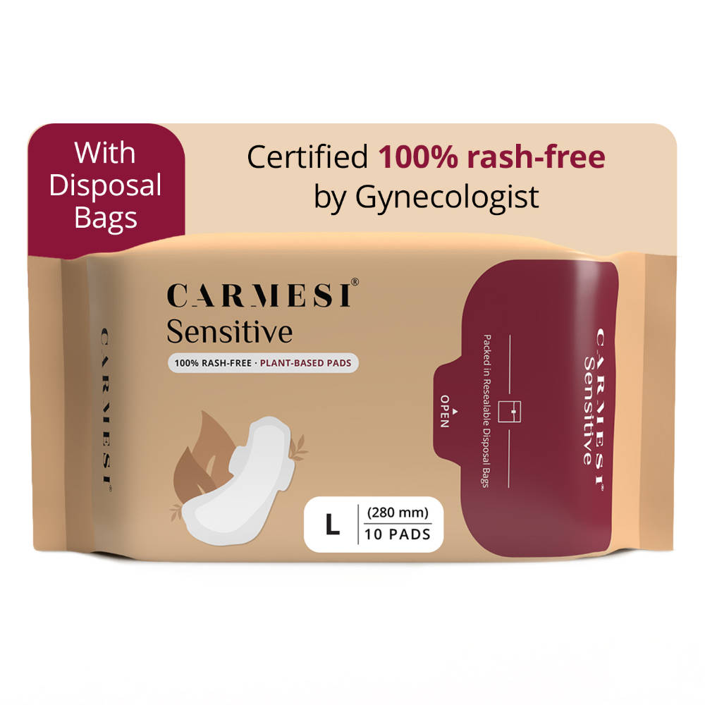 Carmesi Sensitive Sanitary Pads - 10 L - Certified 100% Rash-Free - With DisposalBags