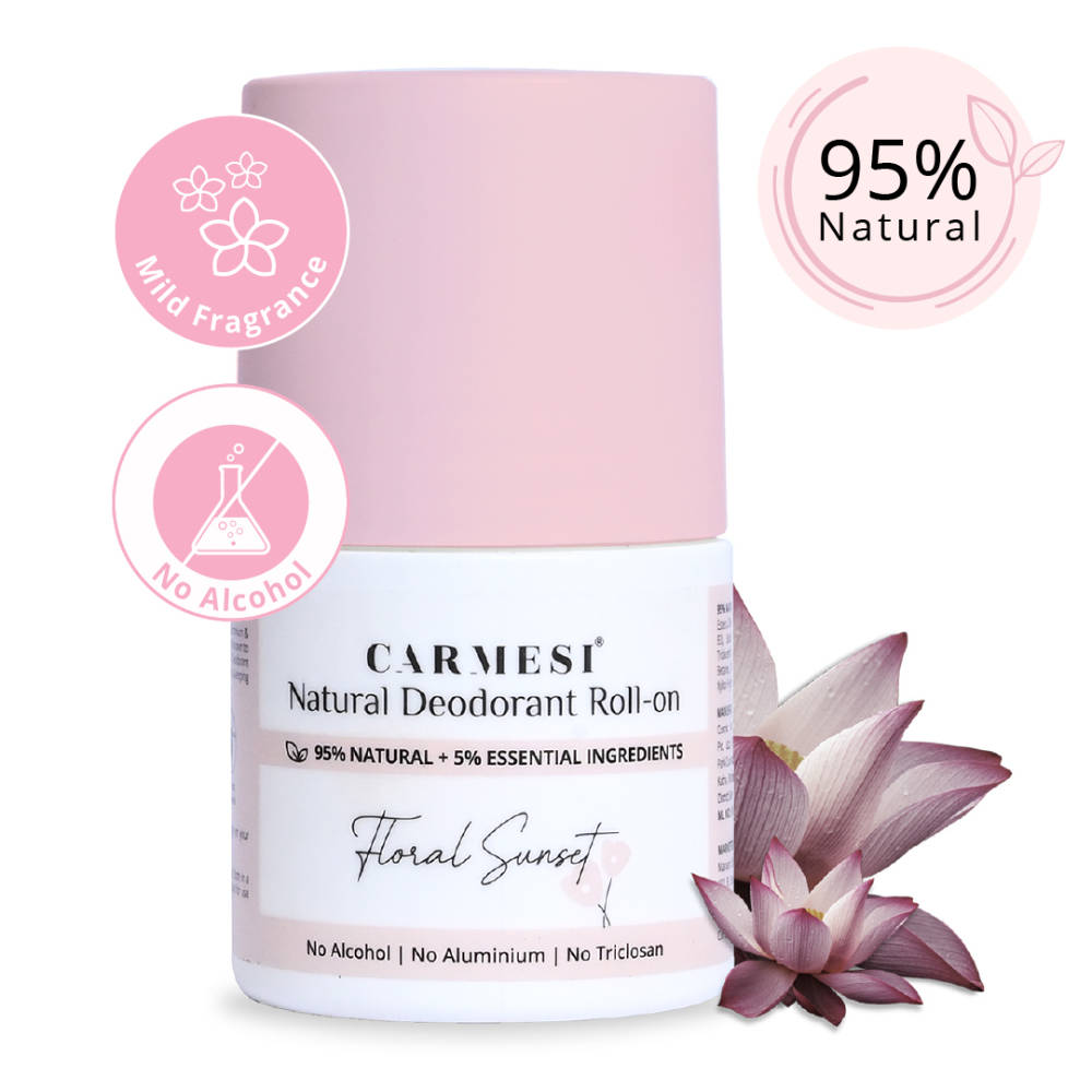 Carmesi Natural Underarms Roll On Deodorant For Women - Floral Sunset, No Alcohol Or Aluminium