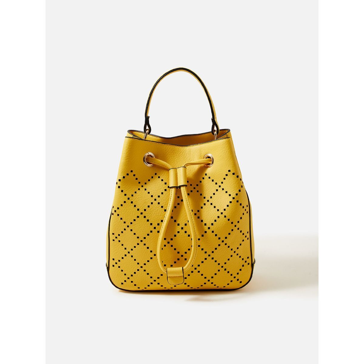 Accessorize London Women'S Faux Leather Yellow Cut Out Bucket Bag Buy