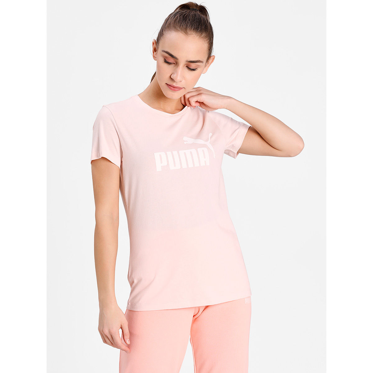 Puma ESS Logo Tee s Women Beige T Shirt XS