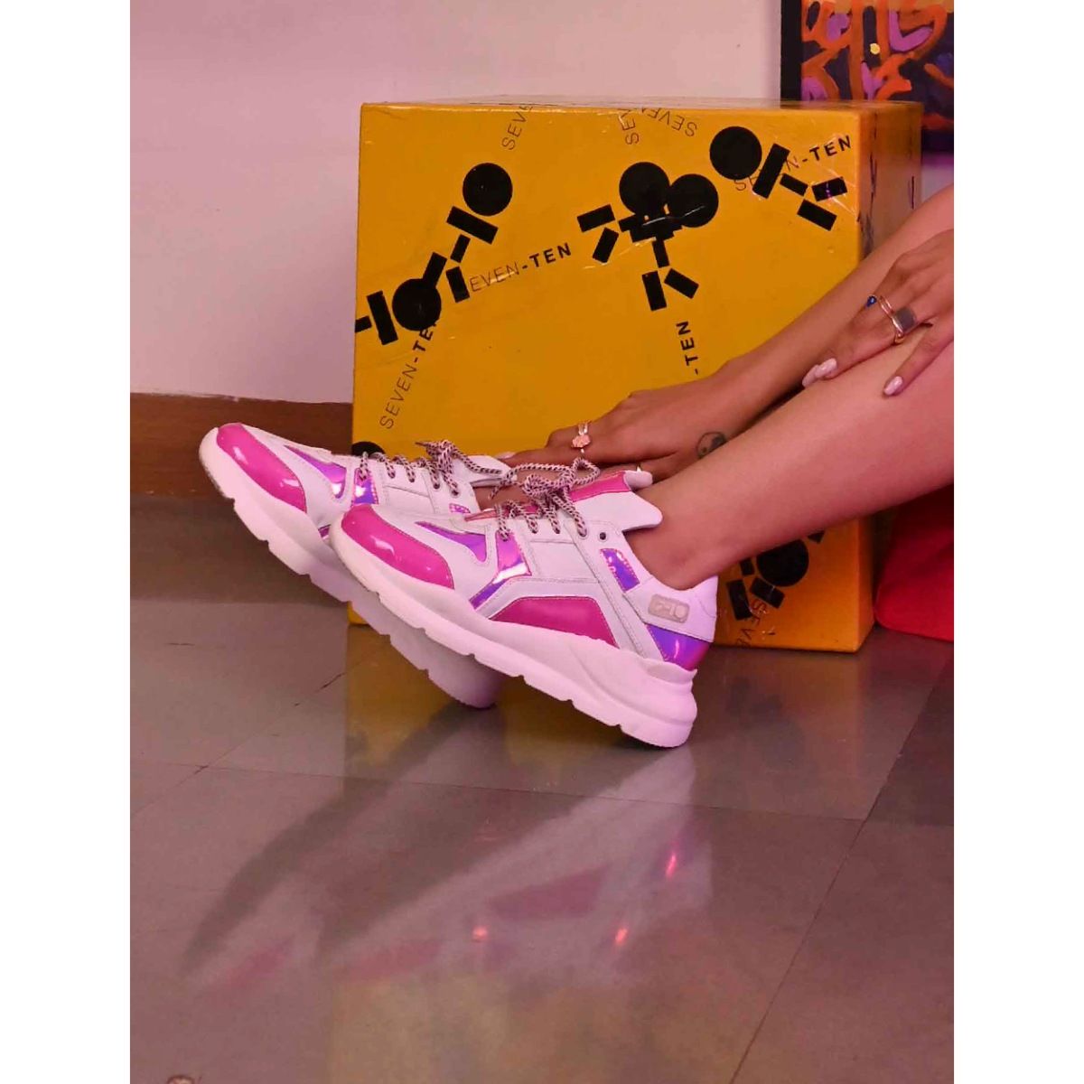 Buy LUCKY STEP Women Holographic Iridescent Metallic Pink White Shoes  Colorful Chunky Dad Sneakers (Rainbow,10 B(M) US) at Amazon.in