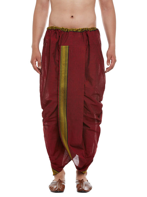 Buy SOJANYA Stitched Maroon With Black and Golden Border Men Dhoti