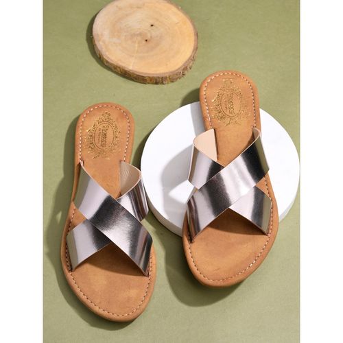 Buy Shoetopia Embellished Cross Strap Grey Sandals for Women Online