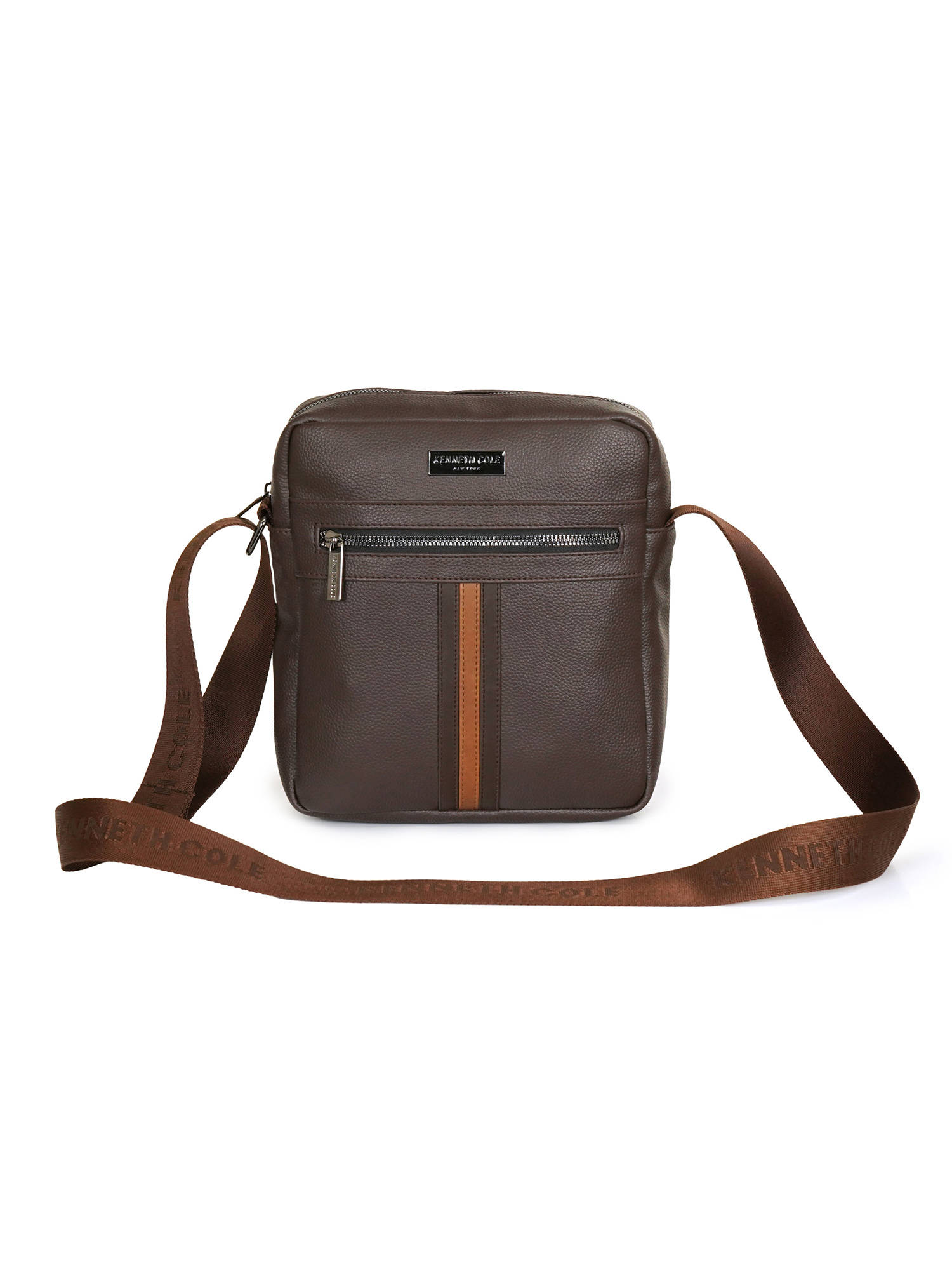 Kenneth Cole Unisex Crossbody Multi-Pocket Utility Pu Crossbody Sling Bag - Brown