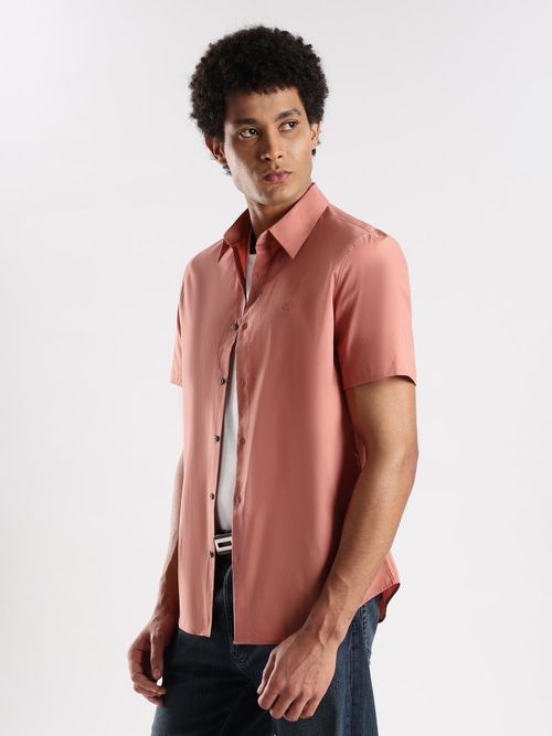 Buy Calvin Klein Peach Solid Slim Fit Cotton Shirt Online