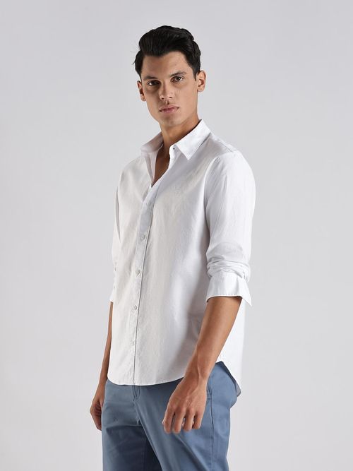 Buy Calvin Klein White Solid Regular Fit Cotton Shirt Online