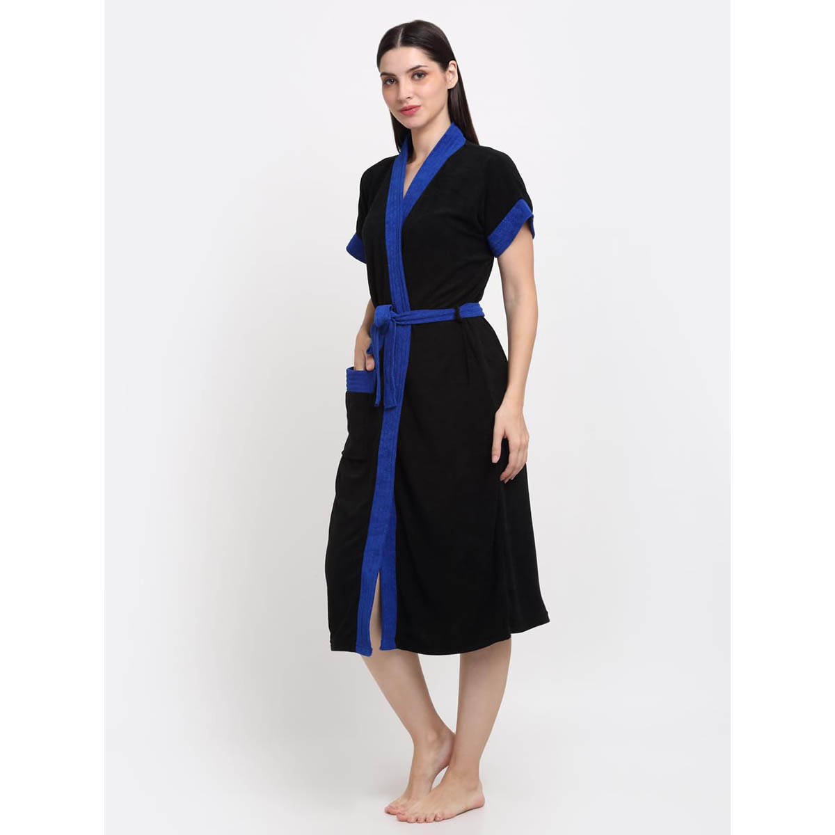 Creeva Black Dual Tone Micro Terry Bath Robe