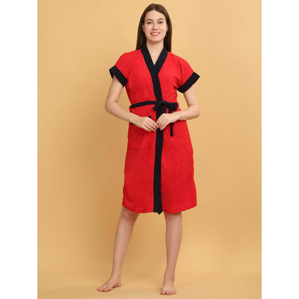 Creeva Red Dual Tone Micro Terry Bath Robe