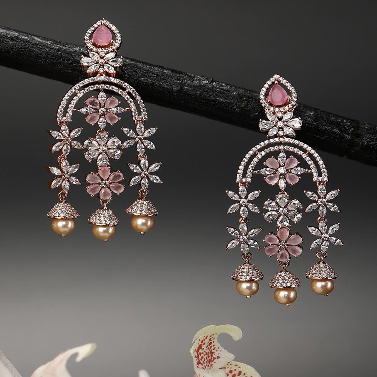 Urthn Pink Floral Gold Plated Dangler Earrings  1315708D  JewelMazecom