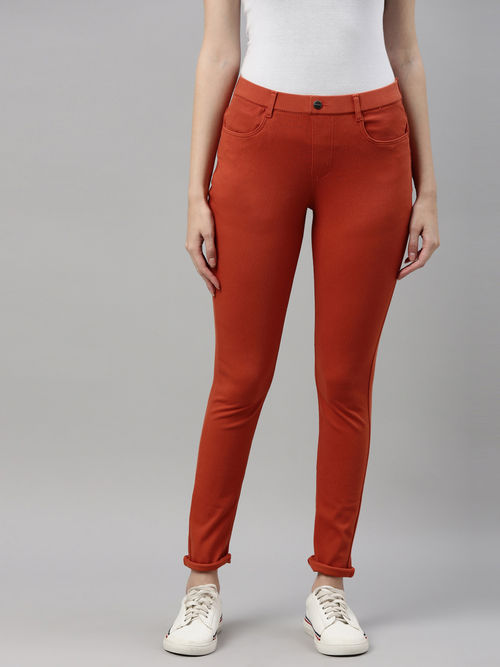 Buy Go Colors Women Solid Super Stretch Jeggings - Rust Online