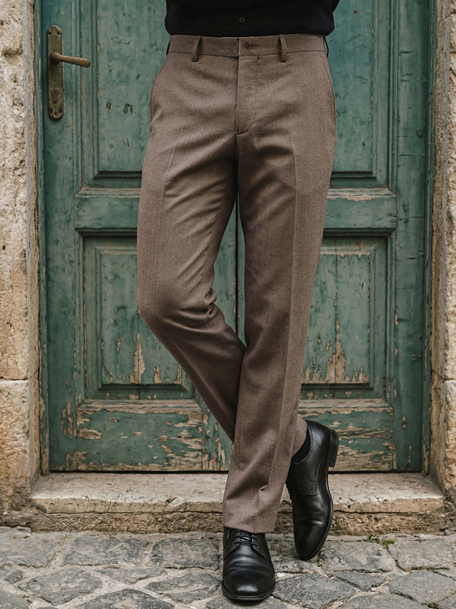 Buy Louis Philippe Men Brown Slim Fit Solid Flat Front Formal