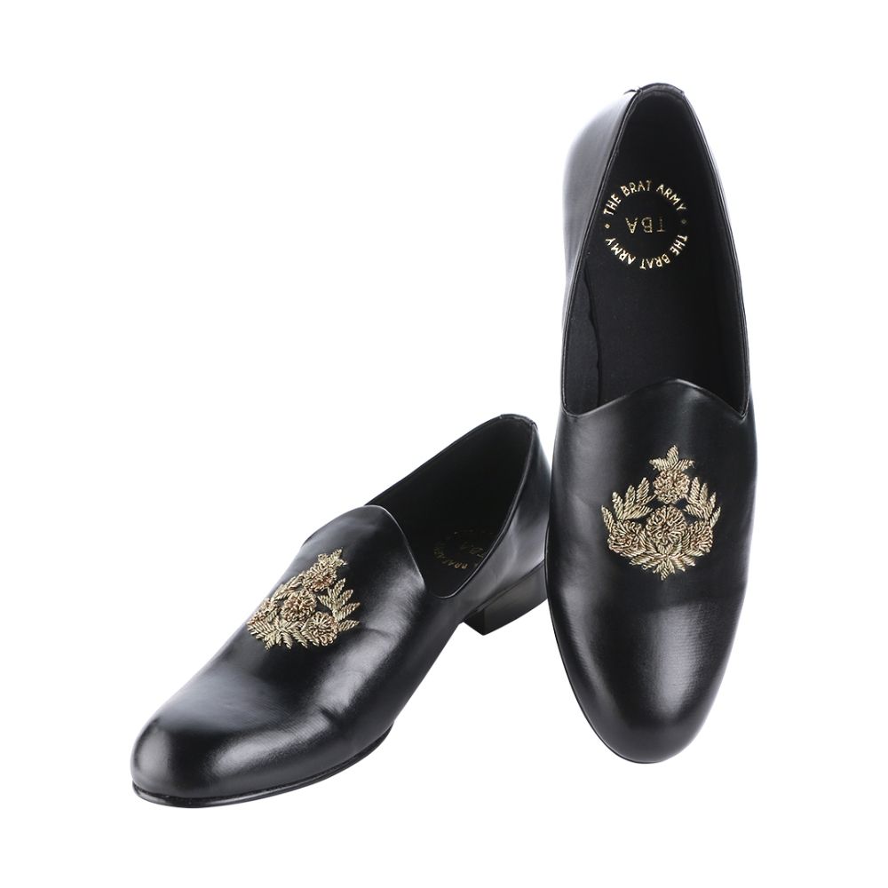 The Brat Army Anza Black Hand Embroidered Ethnic Slip On (UK 7)