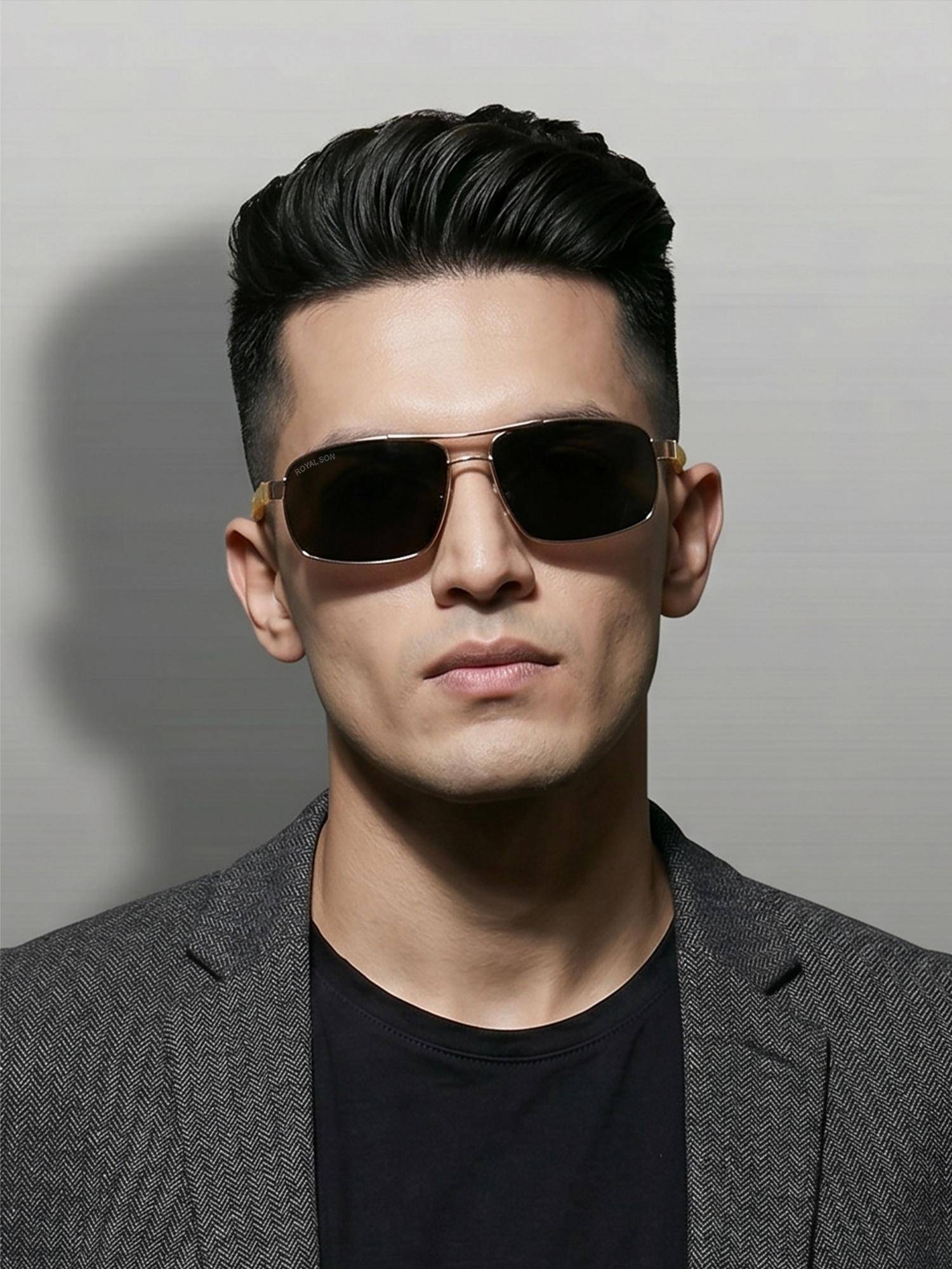 Royal Son Black Polarized Retro Rectangle Sunglasses