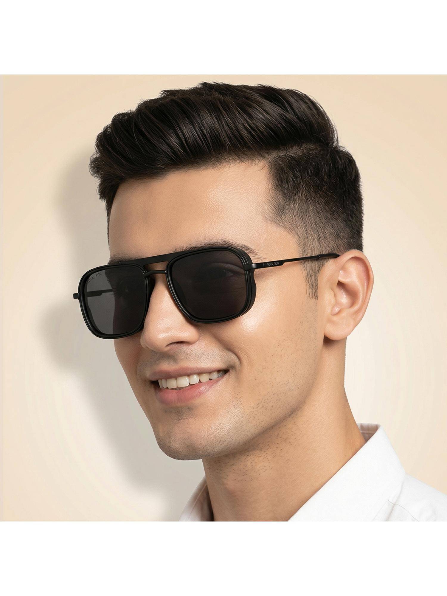 ROYAL SON Retro Metal Black Frame Black Lens Square Full Rim Sunglasses- Sg-Rs8080-C1 (55)