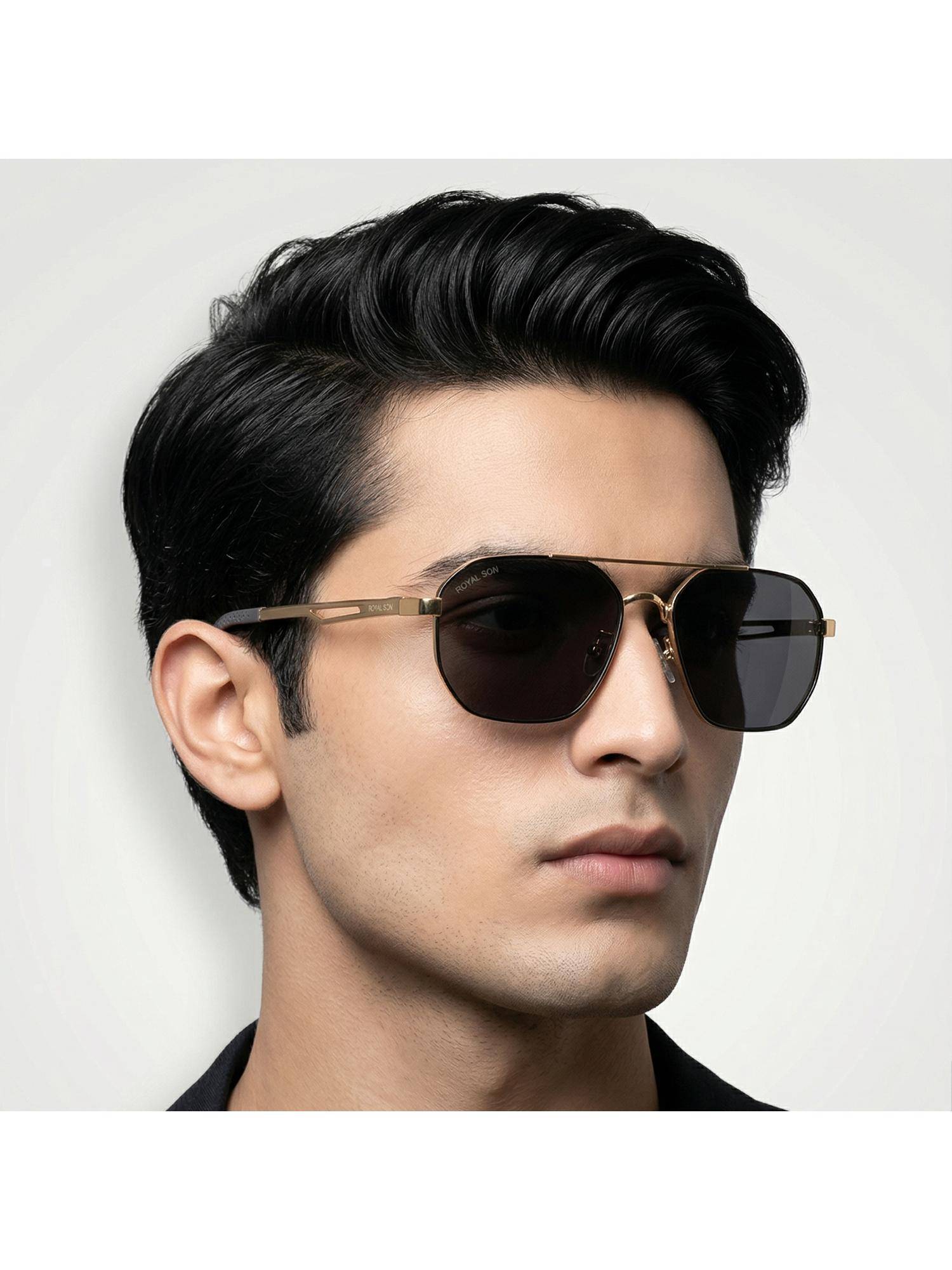 ROYAL SON Retro Injected Grey Frame Black Lens Square Full Rim Sunglasses- Sg-Rs9090-C2 (58)