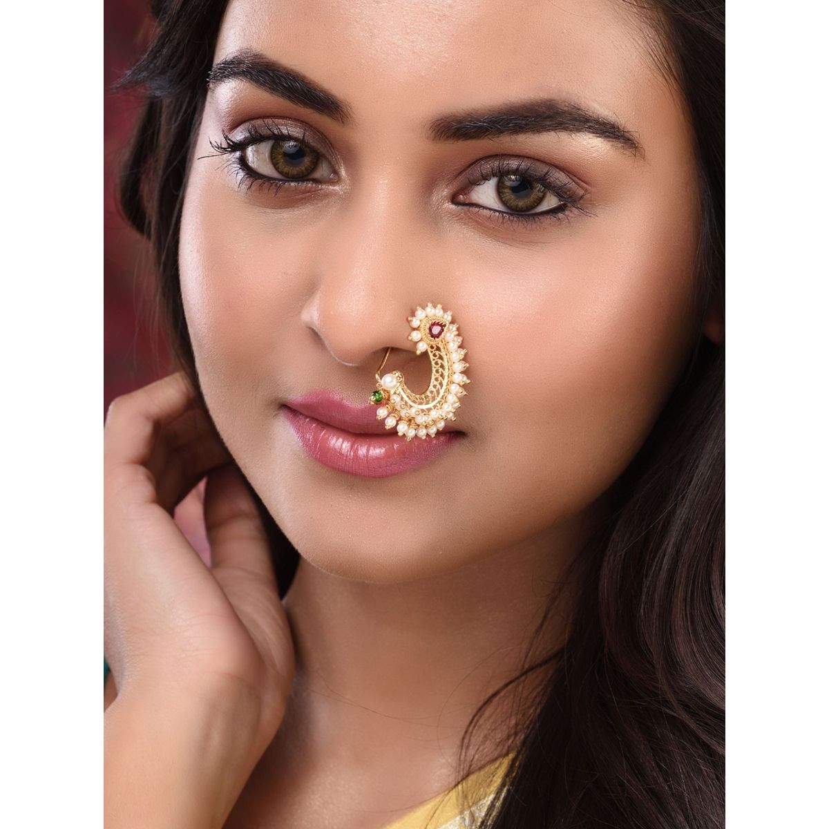 Buy MEENAZ Maharashtrian Temple Banu marathi Nose pin Nath Nose Ring for  Wedding Women Girls design Traditional Pearl Jewellery Combo Gold plated  pierced (2 pcs) -NATH COMBO-129 at Amazon.in