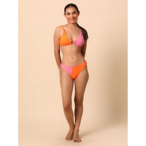 Buy WomanLikeU Pink-Orange Colorblock Two Piece Swimwear (Set of