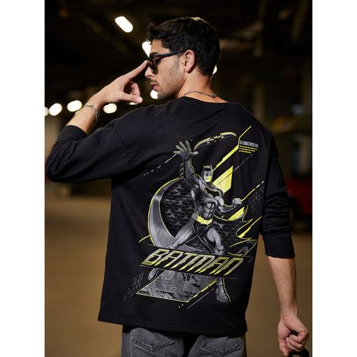 The Souled Store Batman Symbol Black Printed Oversized Full Sleeve T-shirts