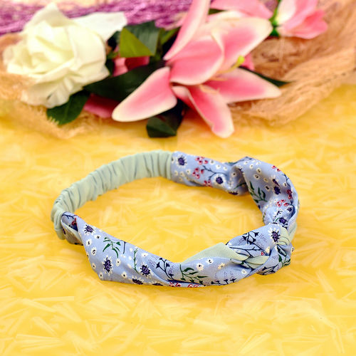 Buy YoungWildFree Blue Block Printed Elastic Knot Wrap Headbands