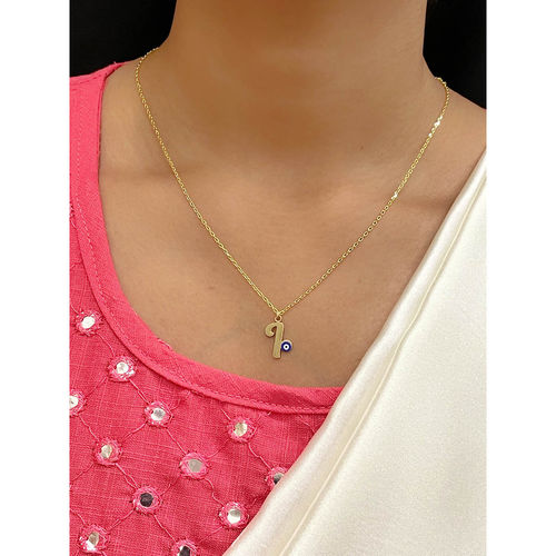 Buy Digital Dress Room Letter 'i Blue Evil Eye Name Necklace Gold