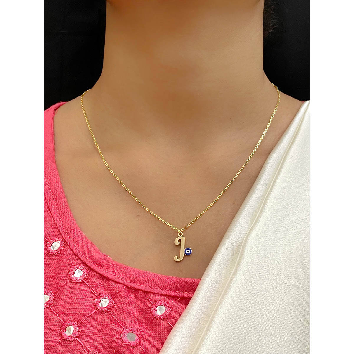 Digital Dress Room Letter 'j Blue Evil Eye Name Necklace Gold Plated Alphabet Chain for Women