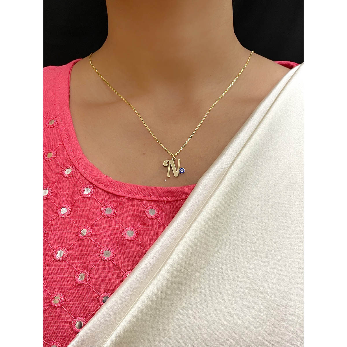 Buy Digital Dress Room Letter 'n Blue Evil Eye Name Necklace Gold