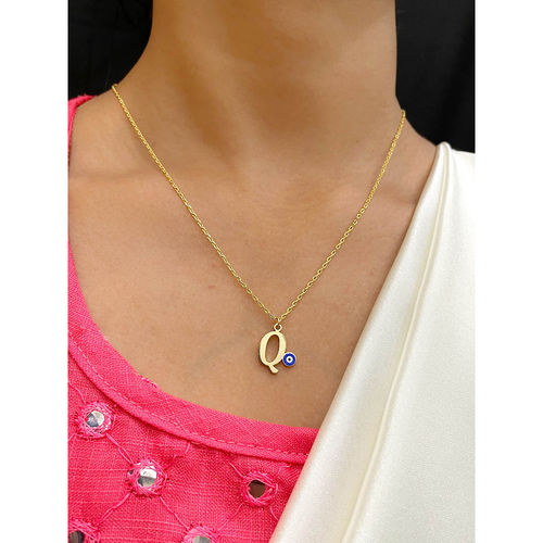 Buy Digital Dress Room Letter 'q Blue Evil Eye Name Necklace Gold