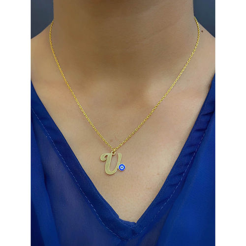 Digital Dress Room Letter 'v Blue Evil Eye Name Necklace Gold Plated  Alphabet Chain for Women