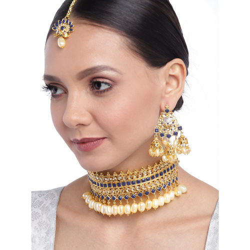 Buy Zaveri Pearls Blue Stones Pearls Traditional Choker Necklace