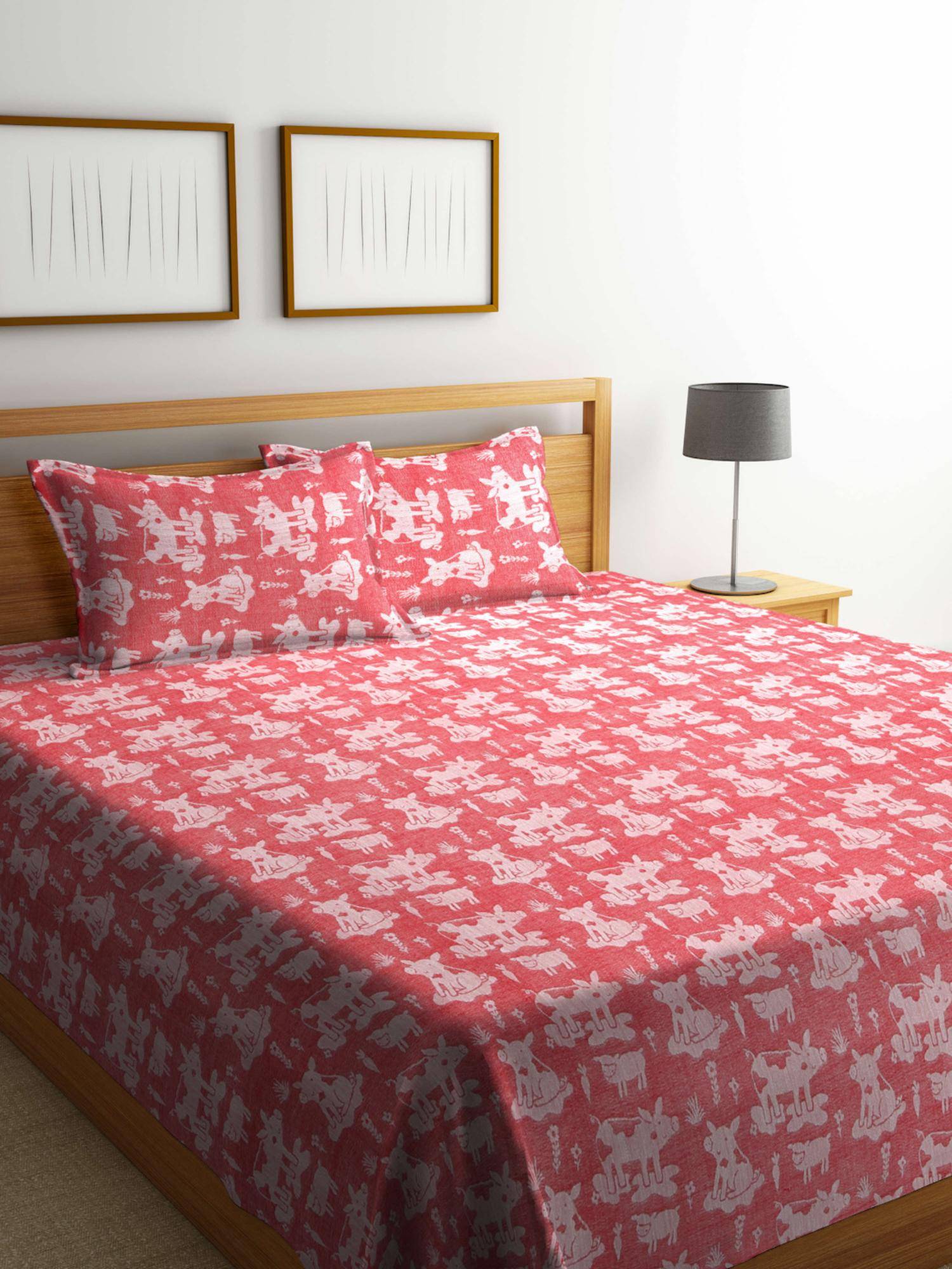 FABINALIV Coral Cartoon Design Handwoven Bedcover with 2 Pillow Covers (King)