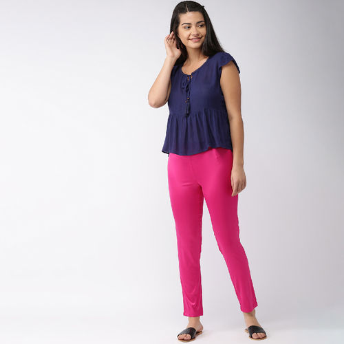 Buy Go Colors Dark Pink Shiny Pants online