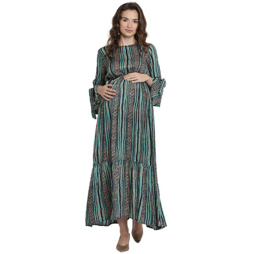 Mine4Nine Women's Green Maxi Rayon Maternity Dress (M) (M)