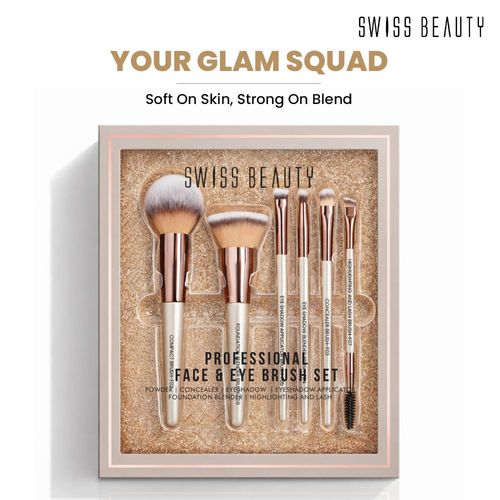 Swiss Beauty Professional Face & Eye Brush, Soft Synthetic Bristles , Flawless Application- Set of 6