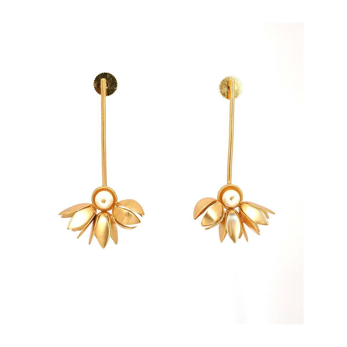 Suhani Pittie Gold Plated Wire And 3 Bud Pearl Earrings