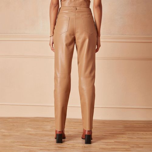 Buy RSVP by Nykaa Fashion Beige Solid Straight Fit Faux Leather Pants Online