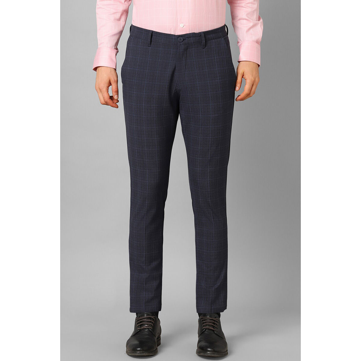 Buy Men Navy Super Slim Fit Check Flat Front Formal Trousers Online -  858601 | Louis Philippe