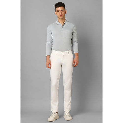 Men Cream Slim Fit Solid Flat Front Formal Trousers