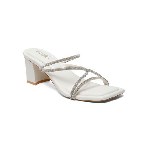 VALIOSAA White Embellished Party Heeled Sandals (EURO 36)