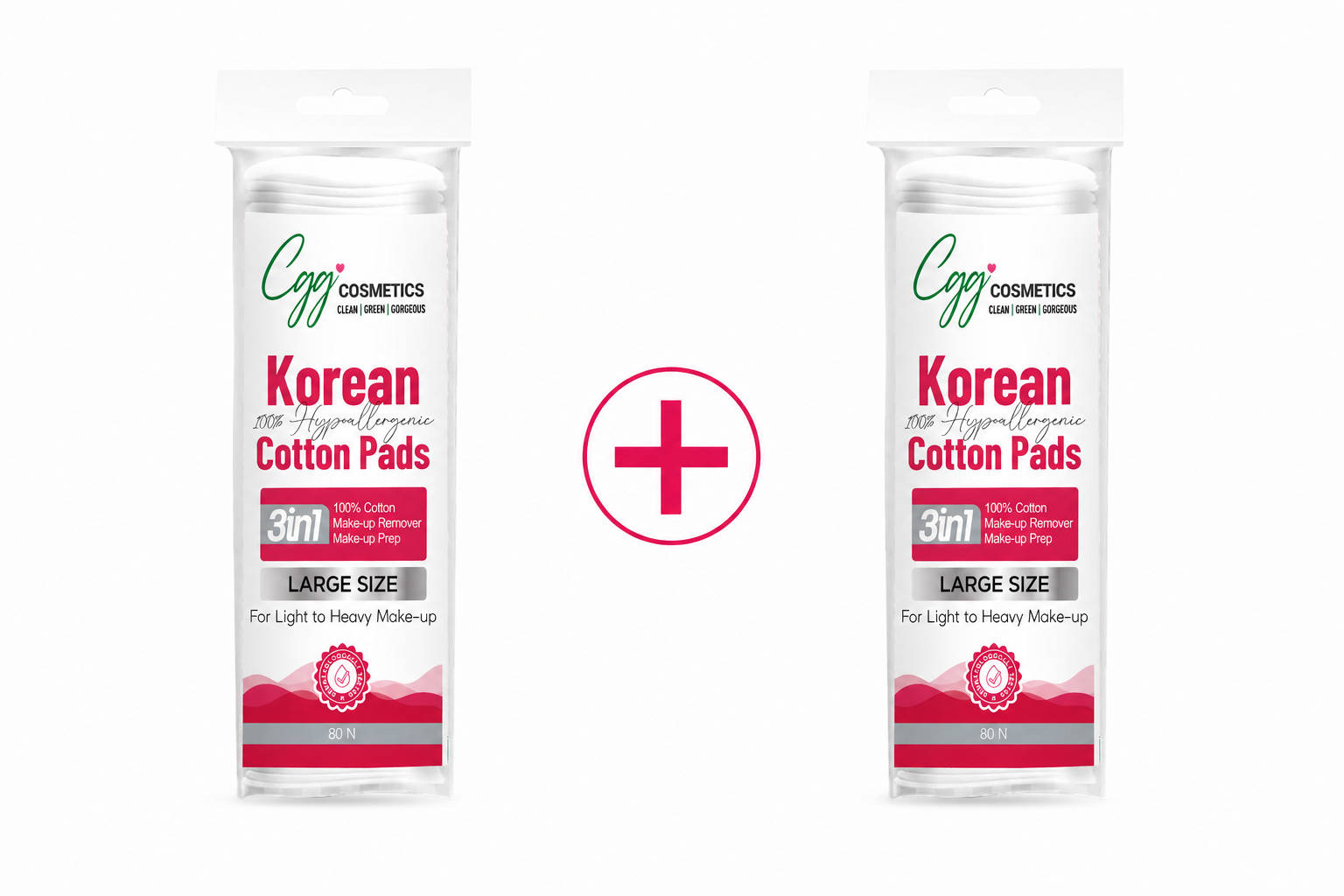 CGG Cosmetics Korean Makeup Remover Cotton Pads Large Size Bonus Pack Included - Pack Of 80