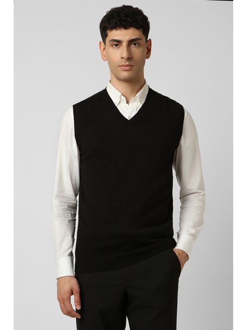 Van Heusen Men Black Solid V Neck Sweater