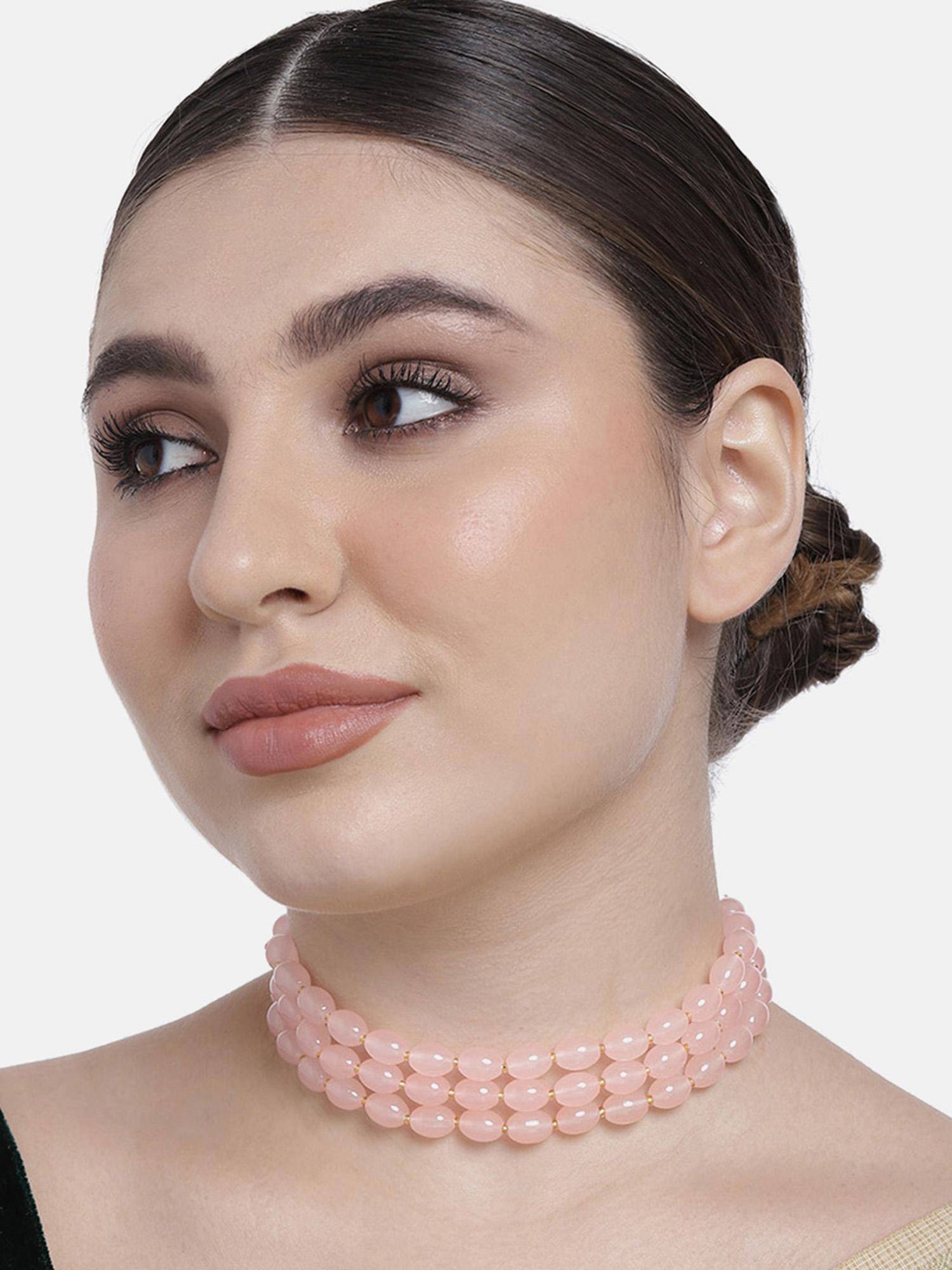 Peora Traditional Peach Beads Choker Necklace Ethnic for Women