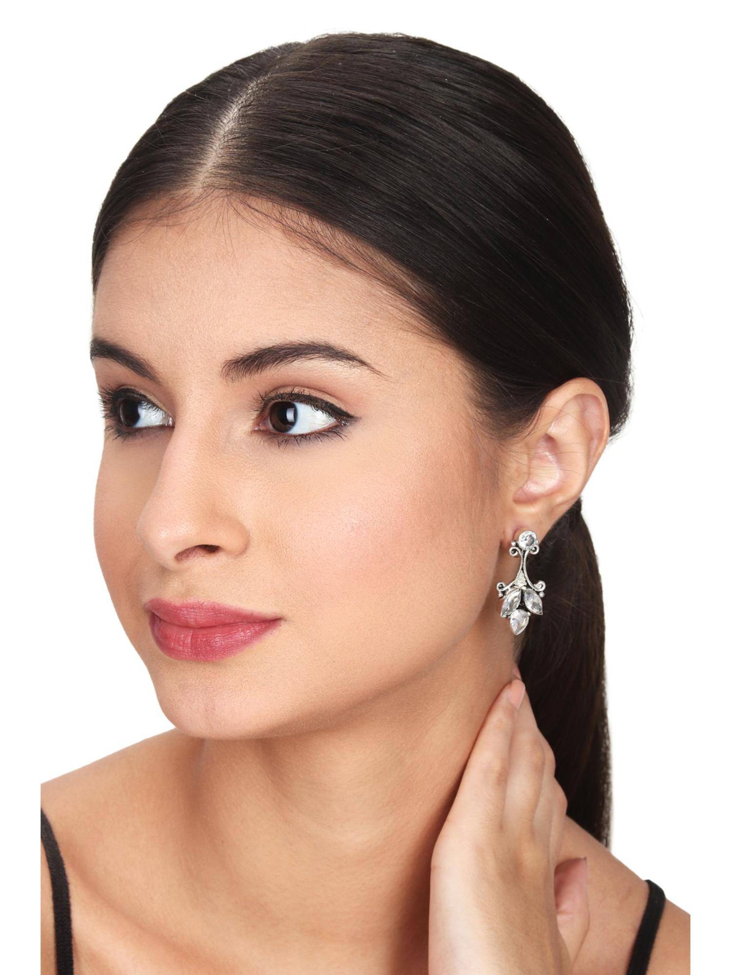 Anvik Floral Pastel Oxidised Drop Earrings