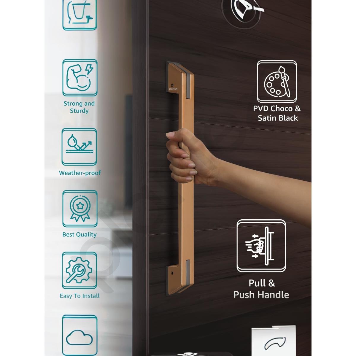 Buy Plantex Door Handle 15 Inch (SH-364 Choco Satin Gold) Online