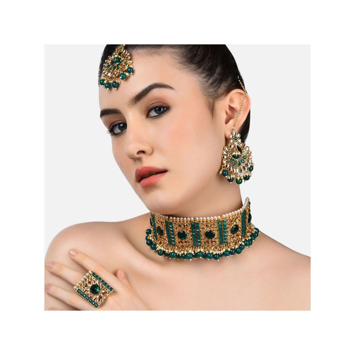 Zaveri Pearls Green Traditional Choker 