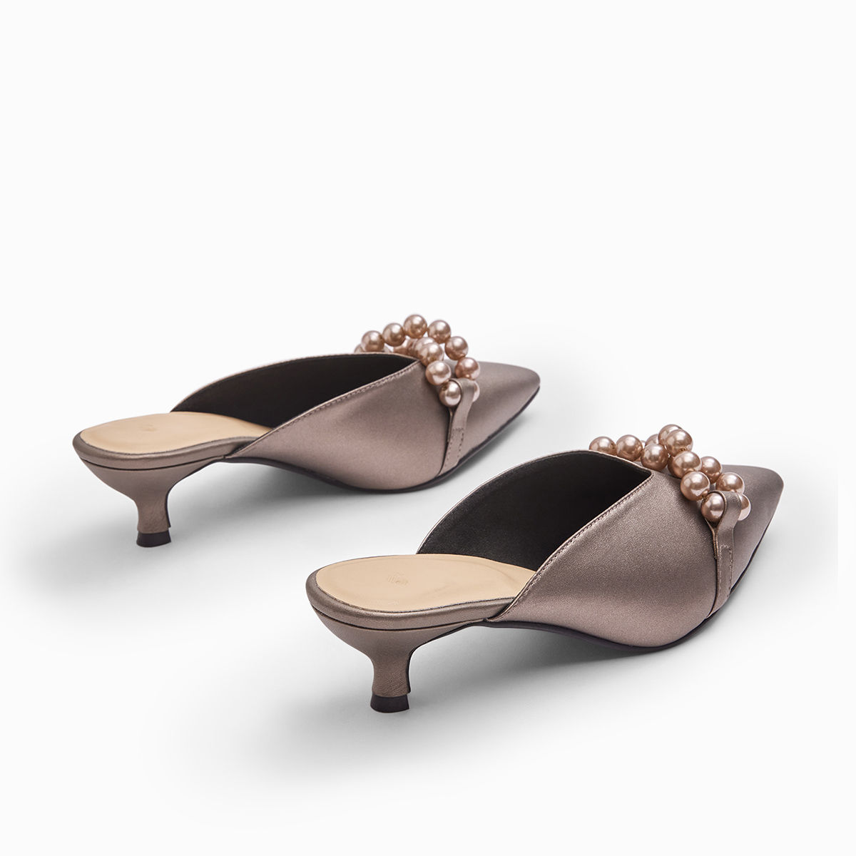 Buy The Label Life Gunmetal Pearl Kitten Heel Mules Online