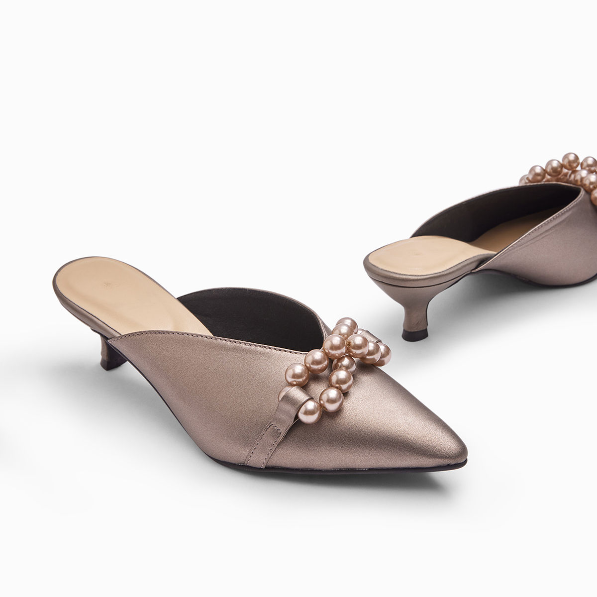 The Label Life Gunmetal Pearl Kitten Heel Mules EURO 37