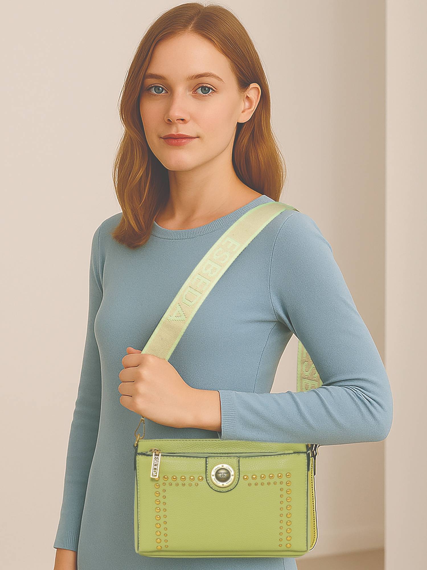 ESBEDA Green Colour Studded Charm Sling Bag For Women