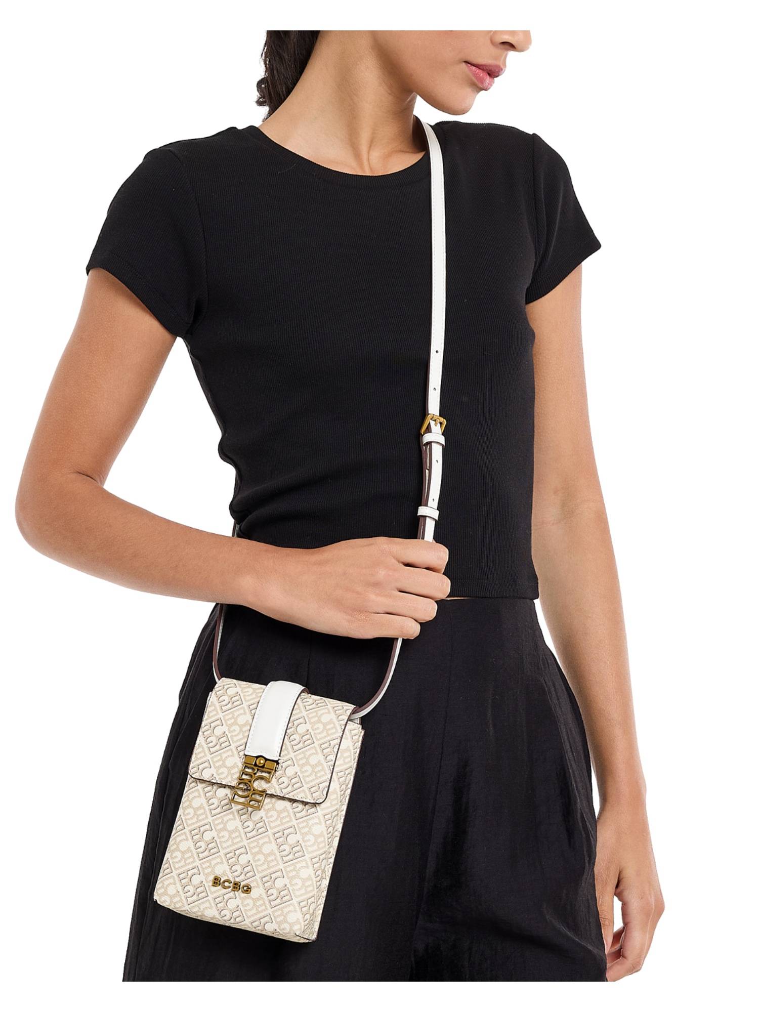 BCBG Off White Logo Detail Crossbody Bag