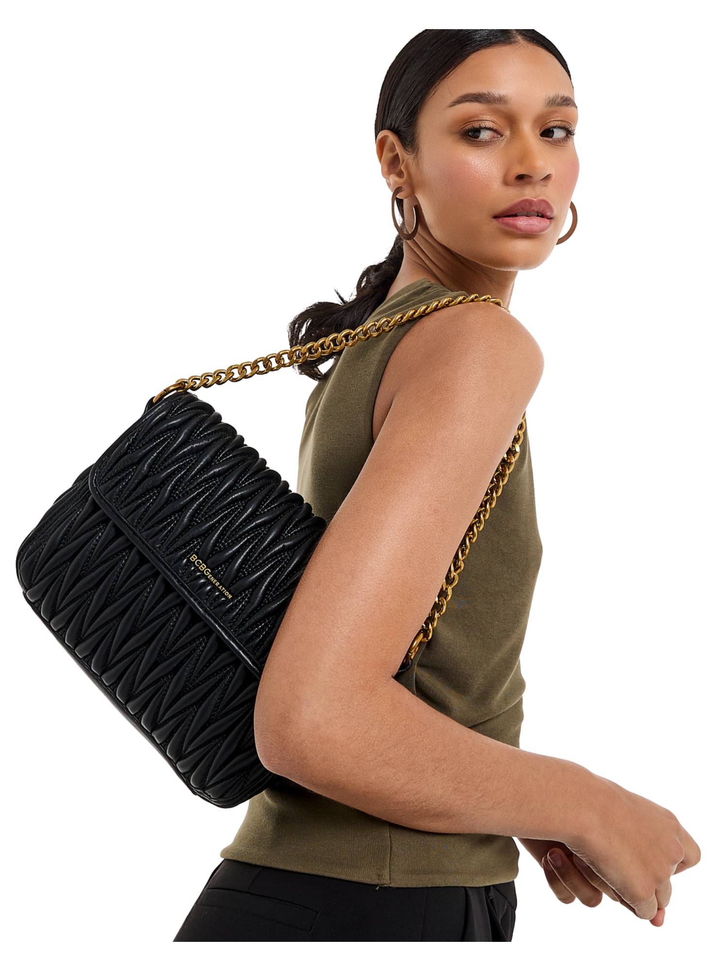 BCBG Black Quilted Shoulder Bag and Detachable Strap
